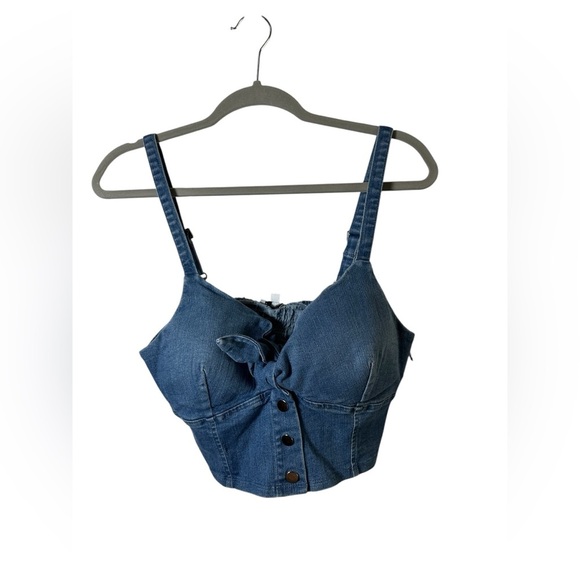 Story On Tops - Story On Denim Button Front Bustier Crop Top NWT Size Large